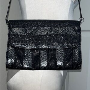 Nine West Black Glitter Clutch with removal chain